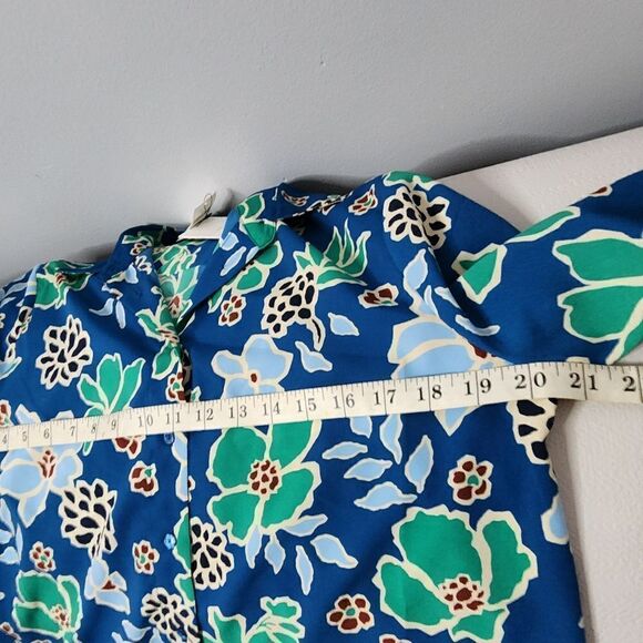 Banana Republic Blouse Top Small Blue Green Floral Split Back Blouse Women NWT - Picture 3 of 10